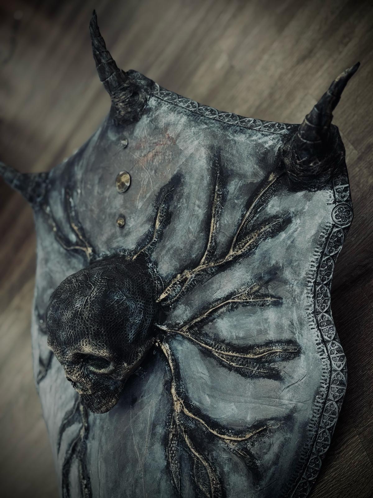Hand-Tooled Leather Shield | Dark Fantasy Skull Decor
