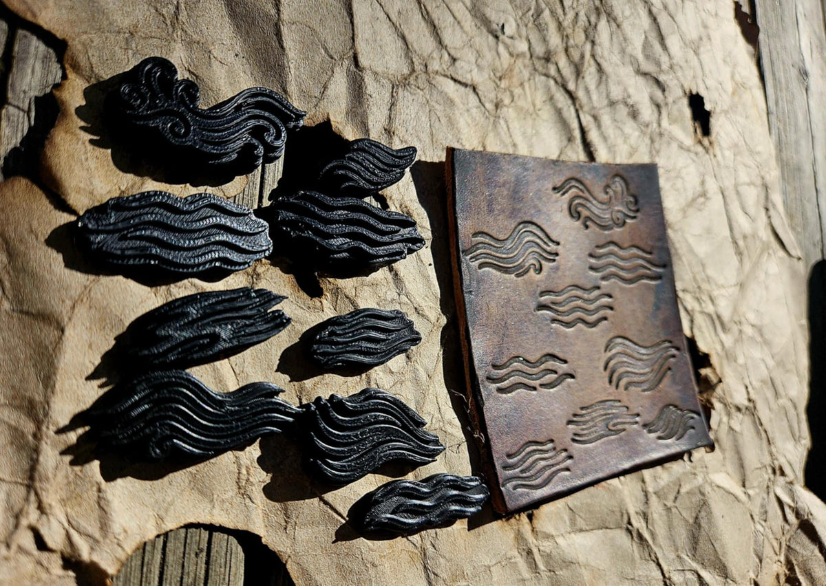 Japanese Flow & Current Stamp Set – 8 Modular Debossing Stamps for Leather, Clay, and Crafting
