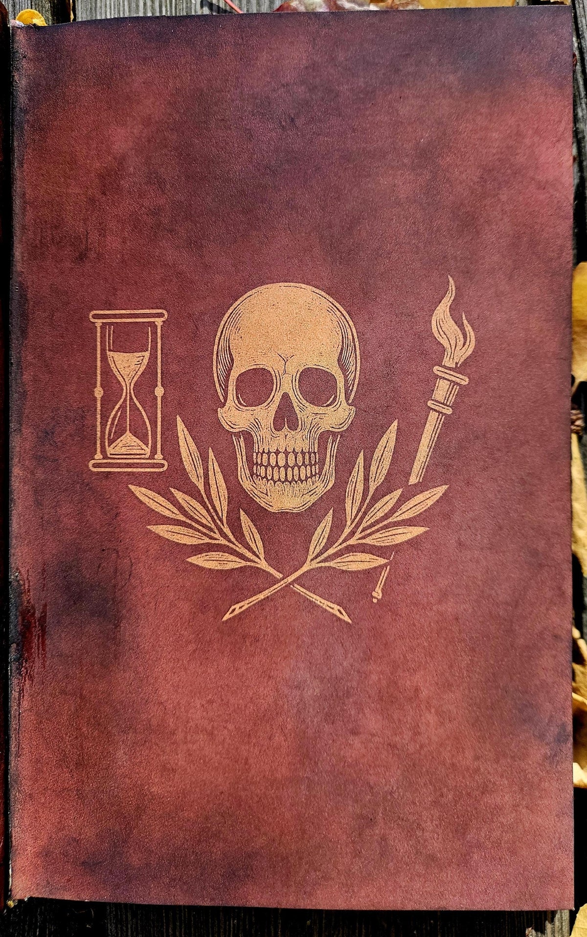 Leather-Bound Meditations Book – Marcus Aurelius, Stoic Memento Mori