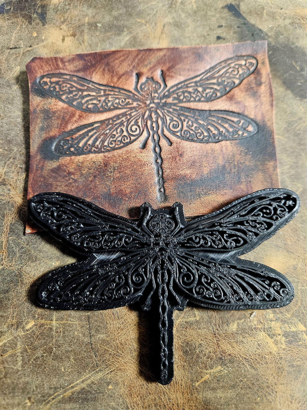 Ornamental Dragonfly Leather Stamp – Large Plate Tool - Filigree Nature Maker Tool - decorative leather stamping