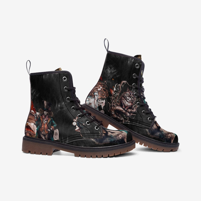 Alice in Wonderland Steampunk Combat Boots – Women’s Vintage Festival Footwear