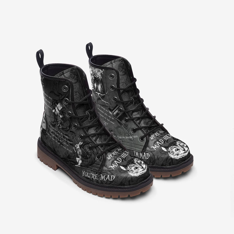 Alice in Wonderland Boots, Mad Hatter Theme, Vegan Leather