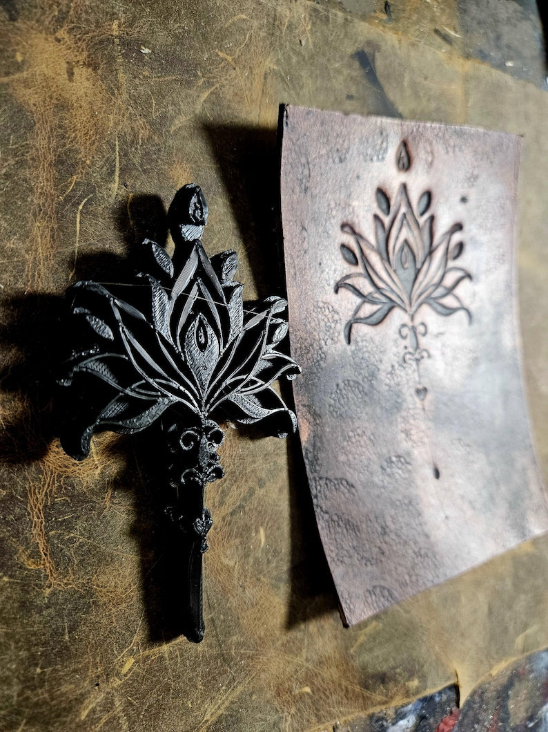 Ornamental Lotus & Sacred Sigil – Alchemical Leather Stamp – Heavy Duty Maker Tool