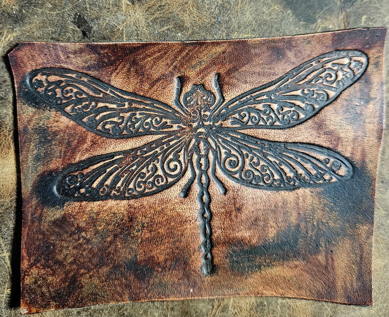Ornamental Dragonfly Leather Stamp – Large Plate Tool - Filigree Nature Maker Tool - decorative leather stamping