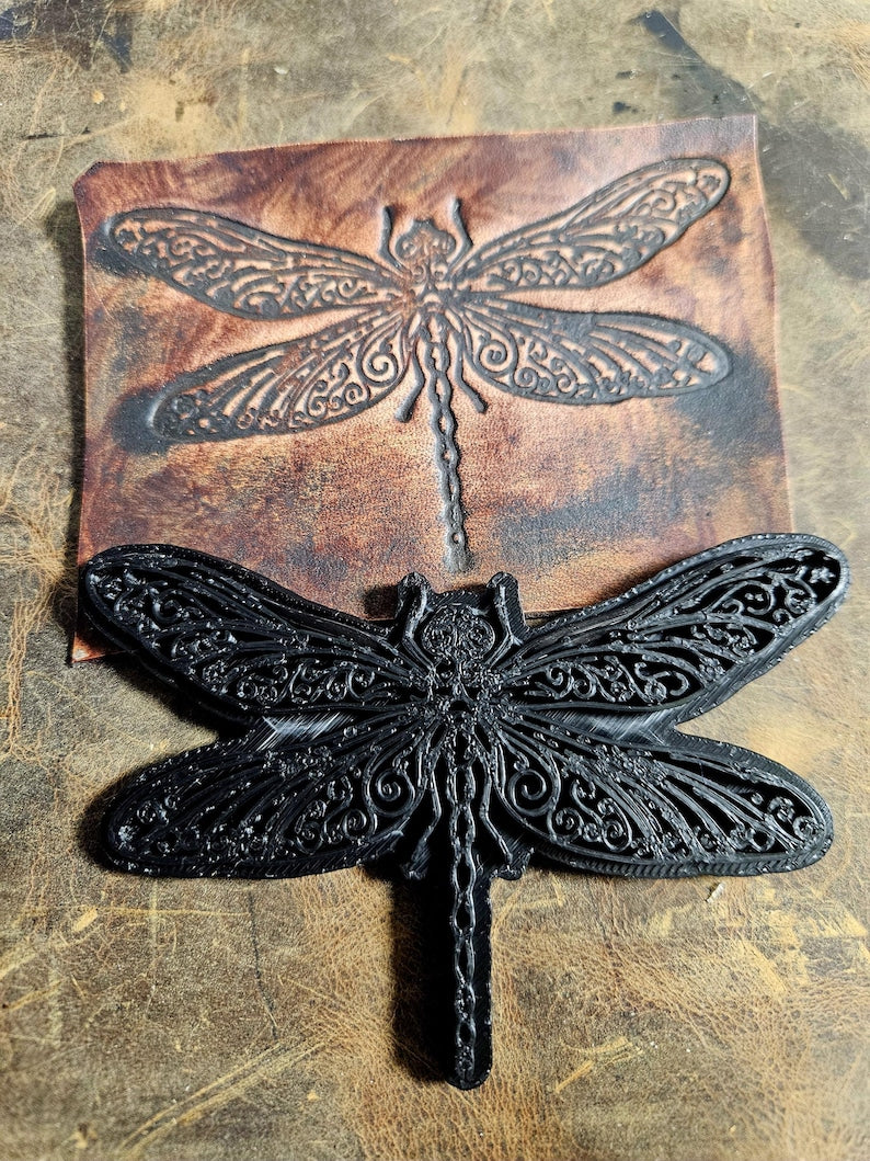 Ornamental Dragonfly Leather Stamp – Large Plate Tool - Filigree Nature Maker Tool - decorative leather stamping
