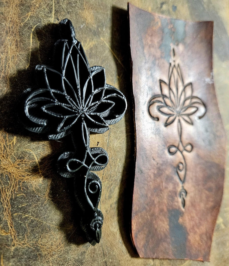 Vertical Celestial Moon & Lotus Leather Stamp – Mystical Alchemy Sacred Geometry Embosser – Professional Boho Leathercraft Tool