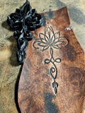 Vertical Celestial Moon & Lotus Leather Stamp – Mystical Alchemy Sacred Geometry Embosser – Professional Boho Leathercraft Tool