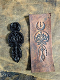 Crescent Moon & Lotus Leather Stamp – Mystical Alchemy Embossing Tool – Celestial Sacred Geometry Punch – Maker Tool for Leatherworking