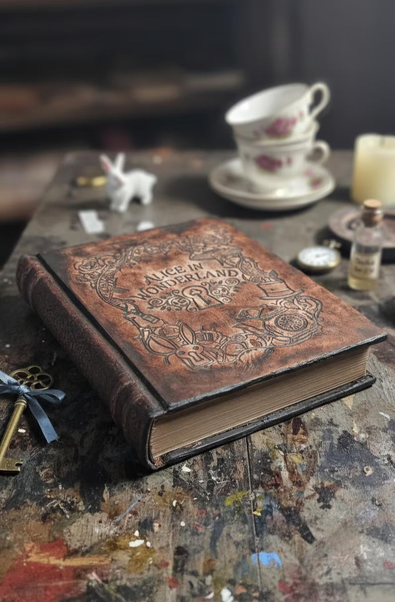 Alice in Wonderland – Rebound Heirloom Edition – Custom Embossed Leather Book – Victorian Wonderland Gift – Luxury Bibliophile Edition