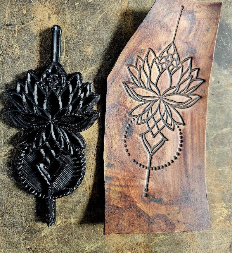 Triple Goddess Moon & Lotus Leather Stamp – Mystical Alchemy Celestial Embosser – Sacred Geometry Hecate Knot Punch – Professional Tool