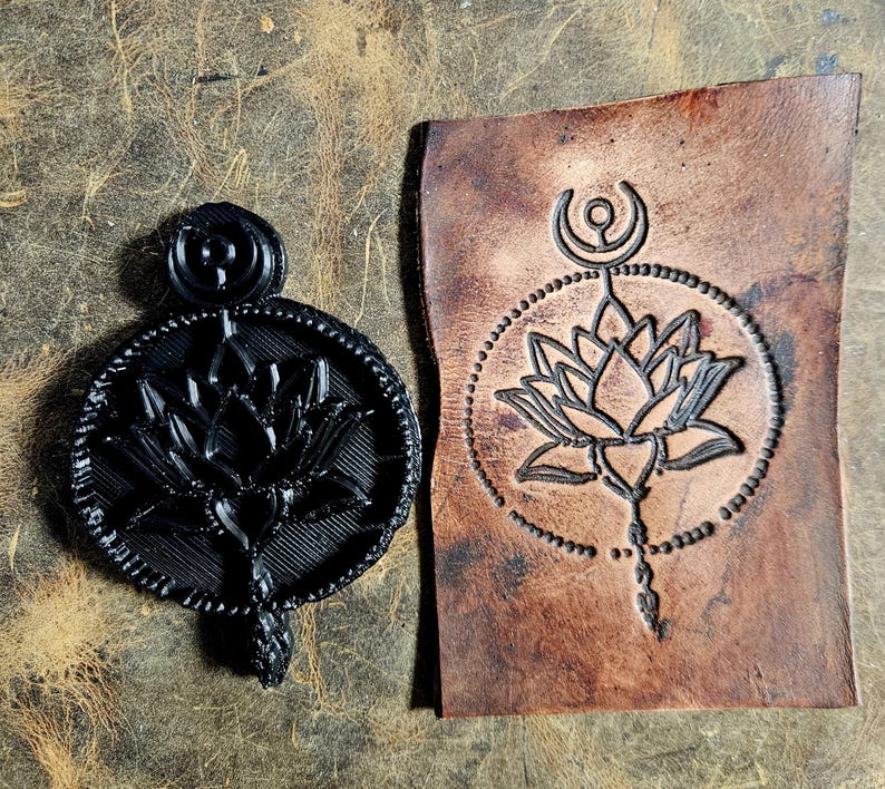 Triple Goddess Moon & Lotus Leather Stamp – Mystical Alchemy Celestial Embosser – Sacred Geometry Hecate Knot Punch – Professional Tool