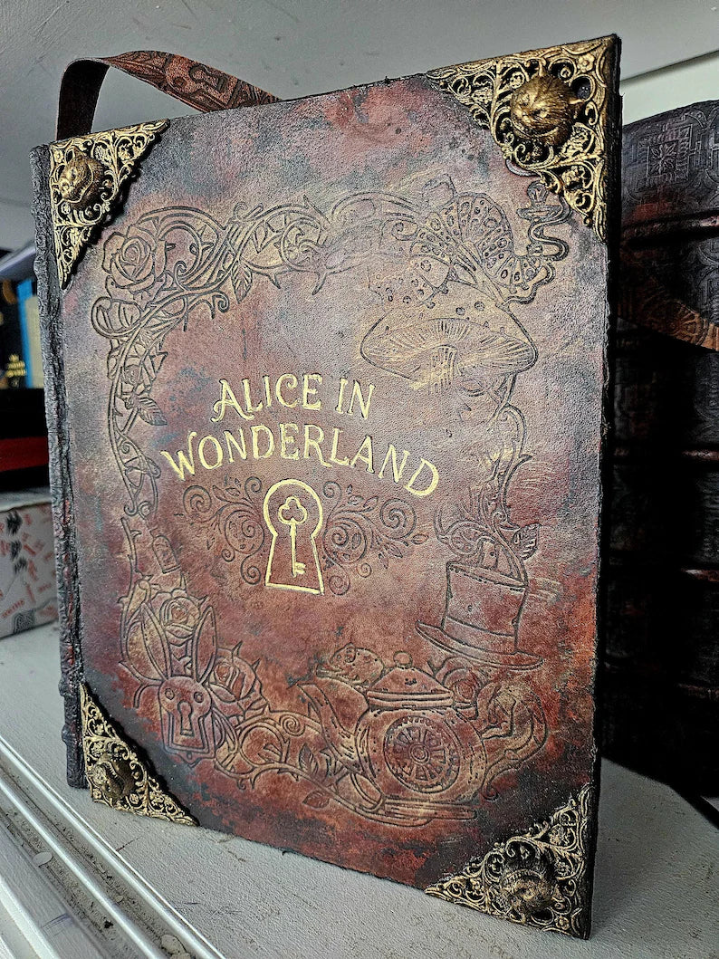 Alice in Wonderland – Rebound Heirloom Edition – Custom Embossed Leather Book – Victorian Wonderland Gift – Luxury Bibliophile Edition