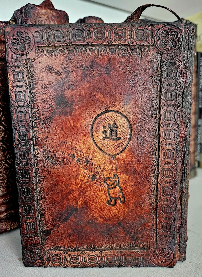 The Tao of Pooh Leather Bound Book - Hand Tooled Heirloom - Custom Handcrafted Philosophy Gift - The Way of Pooh Artisan Edition