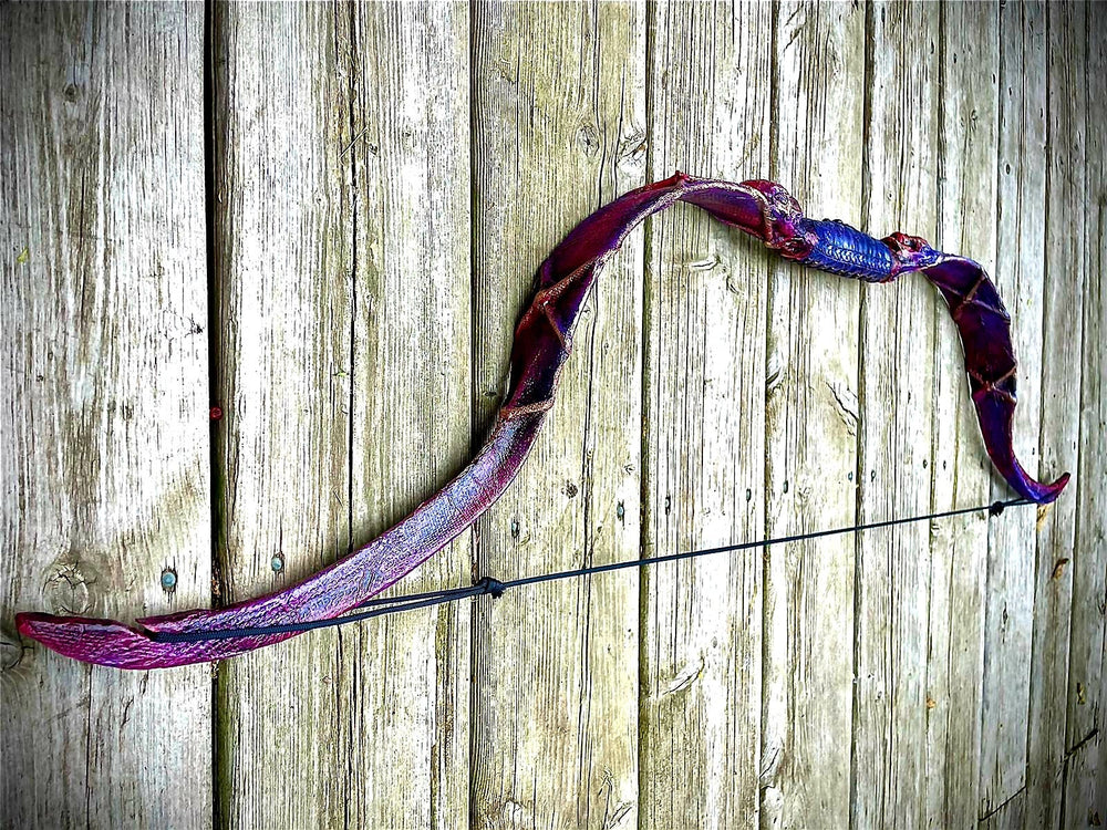 Death’s Sigh – Fiberglass Recurve Bow | Handcrafted Fantasy Bow with Leather Wrapping | Custom Colors