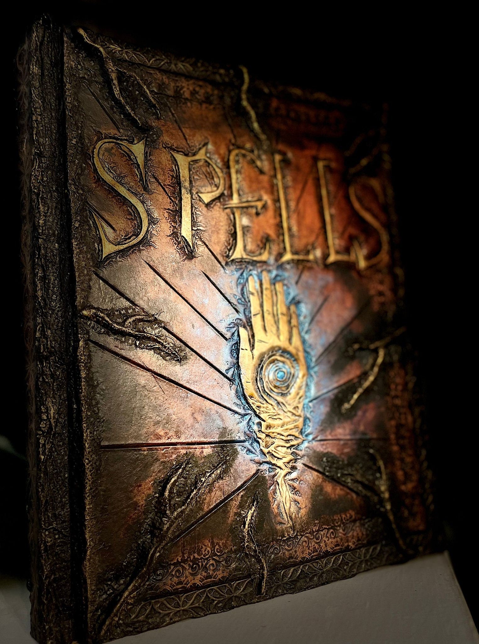 Hand Tooled Leather Spell Book with Glow Finish