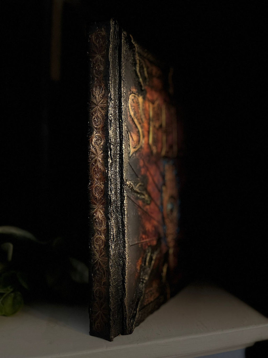 Hand Tooled Leather Spell Book with Glow Finish