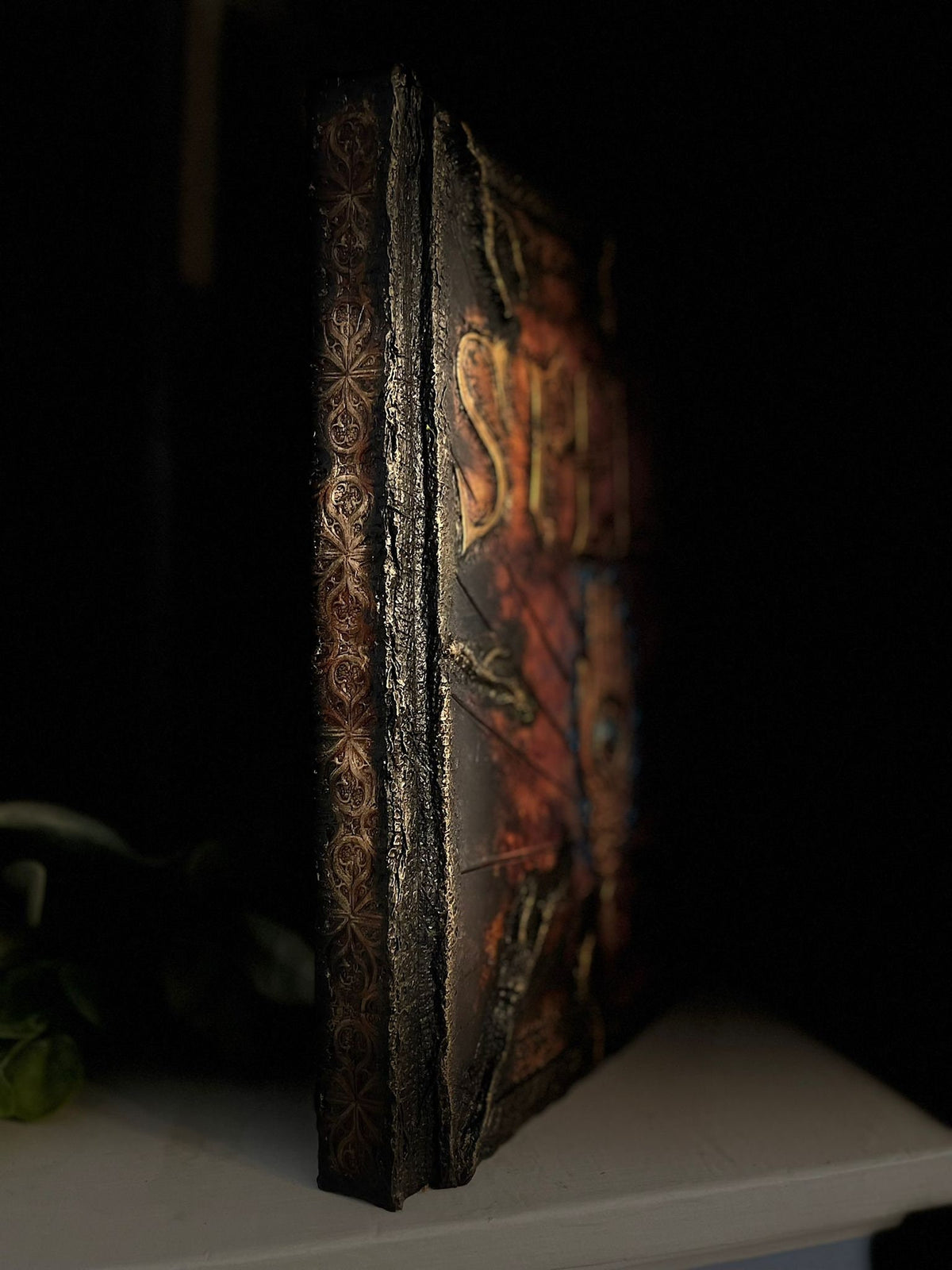 Hand Tooled Leather Spell Book with Glow Finish