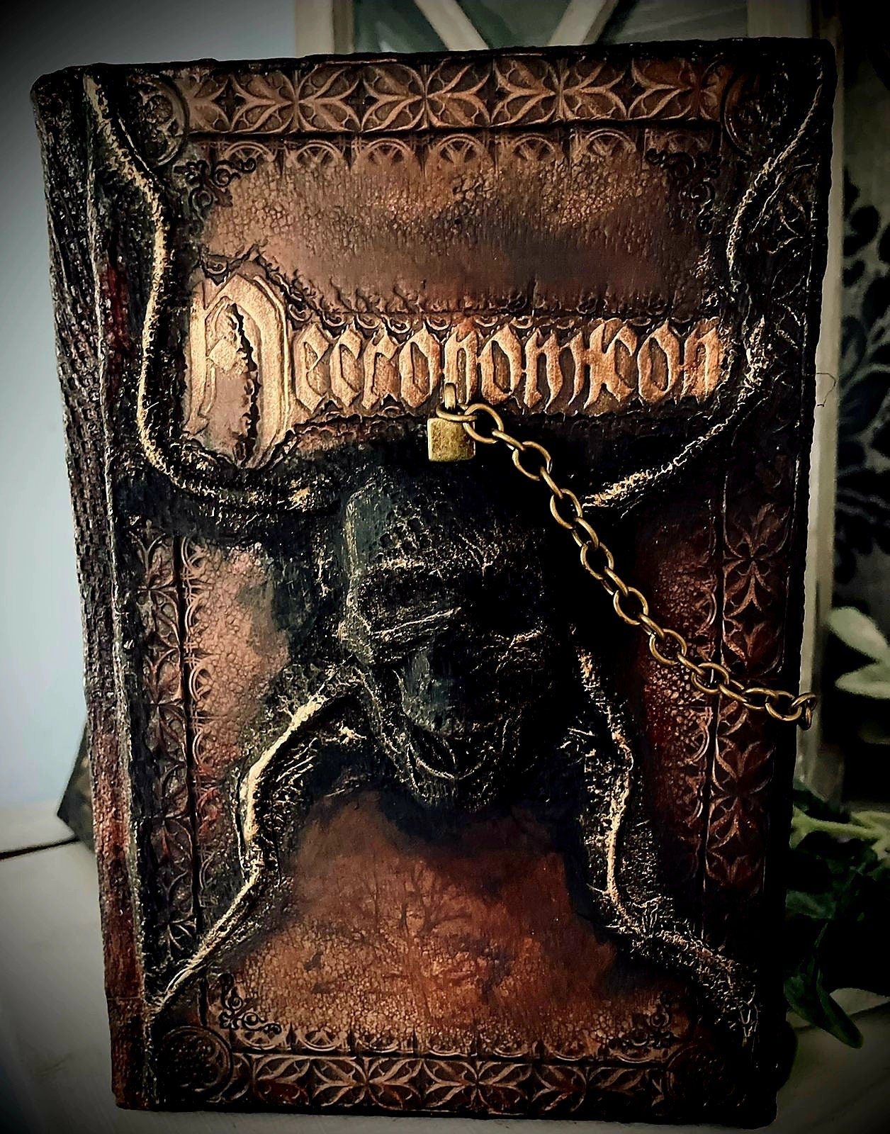 Necronomicon – Leather Collector’s Edition | Hand Tooled Lovecraft Book | Skull Emboss | Arcane Horror Tome