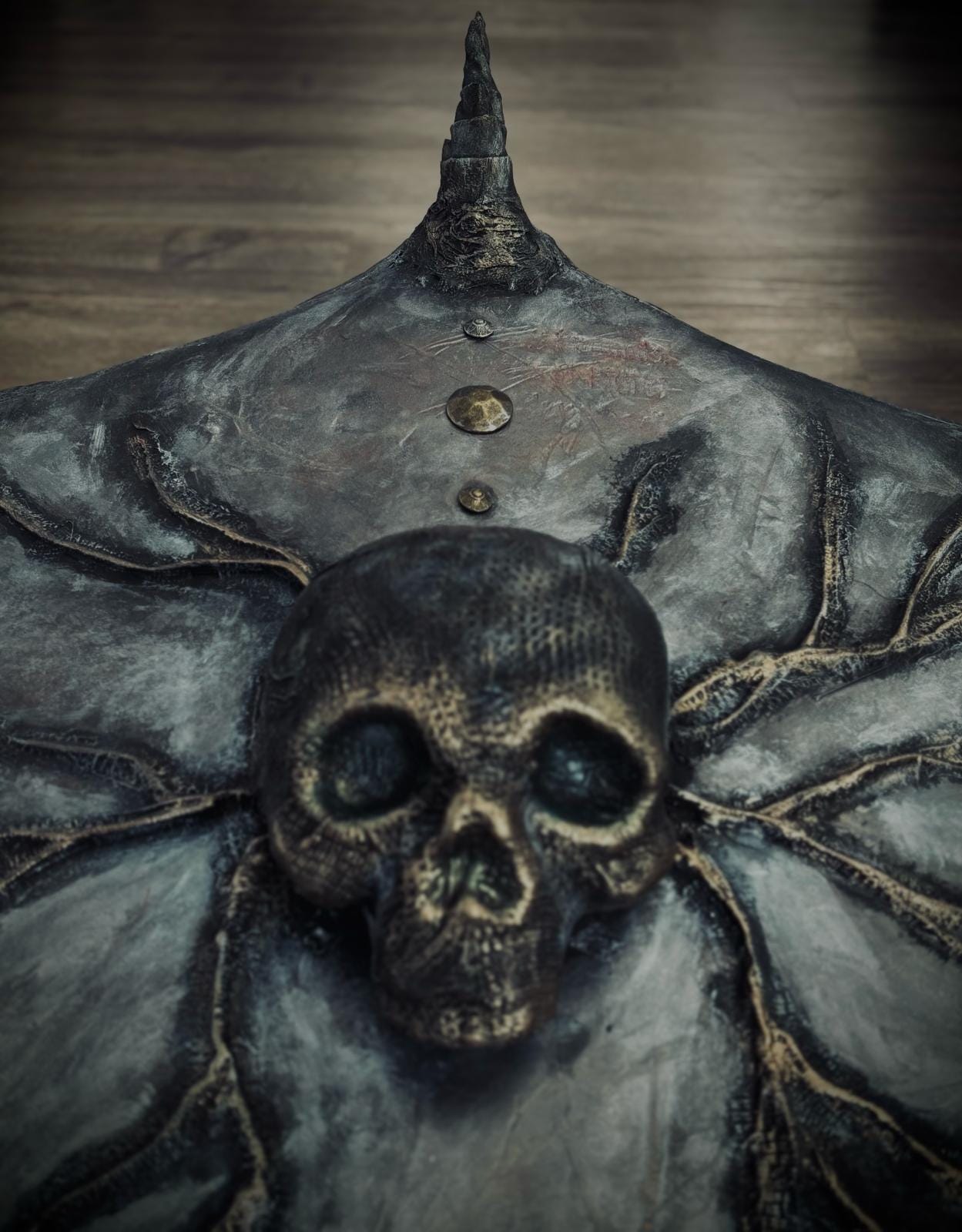 Hand-Tooled Leather Shield | Dark Fantasy Skull Decor