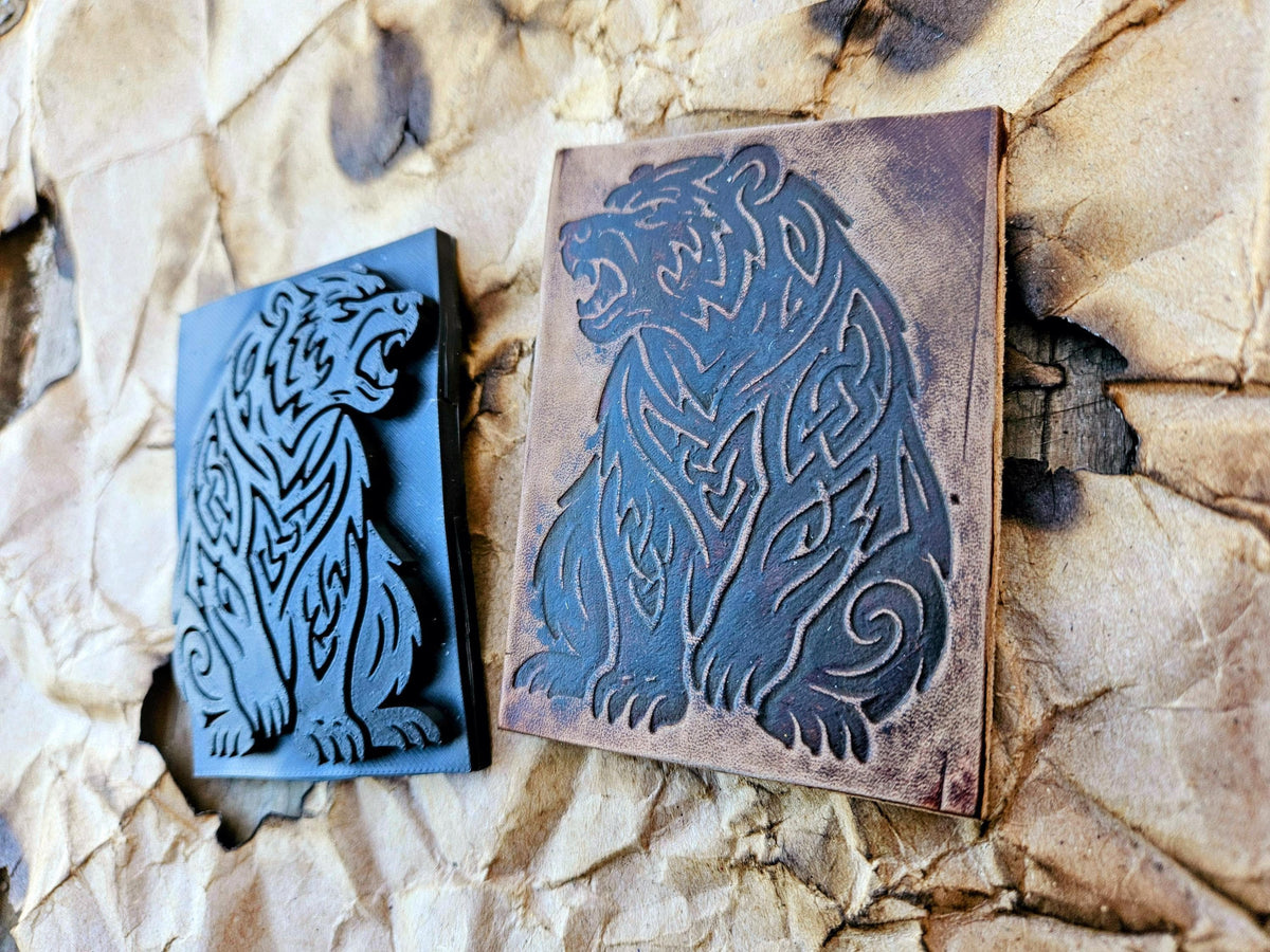 Celtic Bear Leather Stamp – Viking Knotwork Tool for Clay, Resin