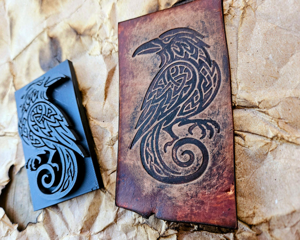 Celtic Raven Leather Stamp – Viking Knotwork Tool for Clay, Resin, Wax