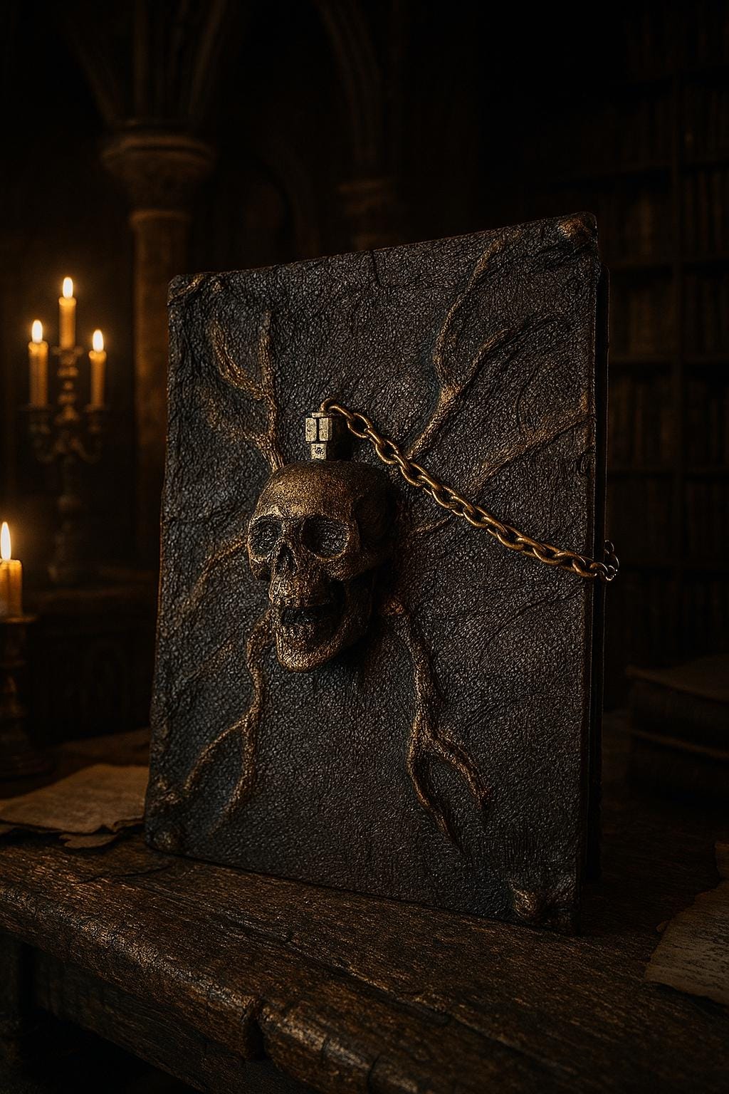 Necronomicon Book | Skull Cover, Gold Detailing, Handmade Horror Prop