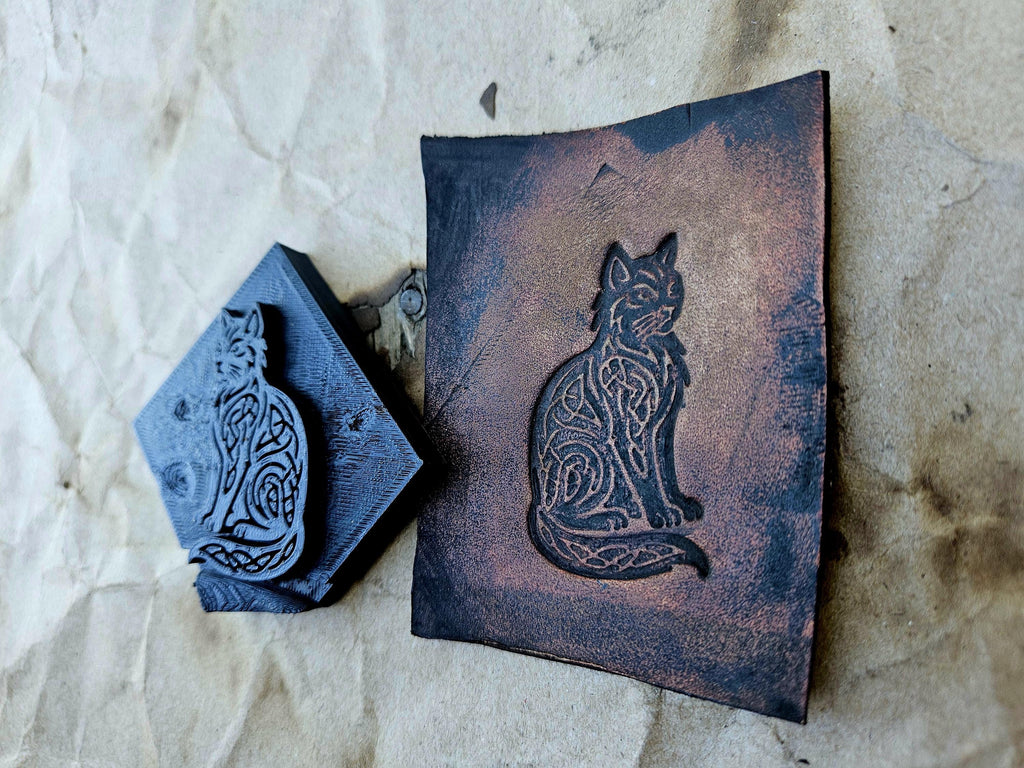 Celtic Cat Leather Stamp | Knotwork Artifact Tool