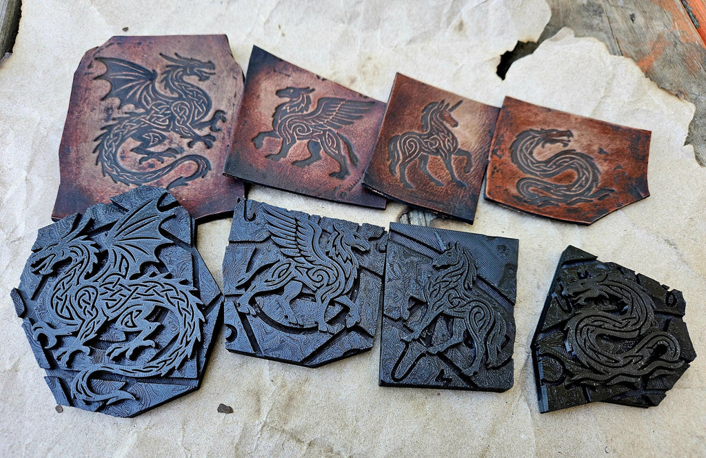Celtic Leather Stamp Set | Dragon, Griffin, Unicorn | 11mm Press-Grade Relics