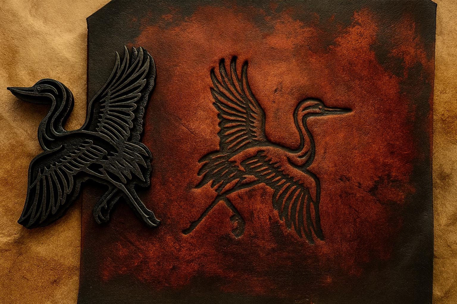 Flying Crane Leather Stamp – Asian Motif, Clay & Ceramic Embossing
