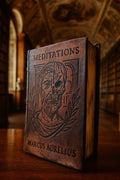 Leather-Bound Meditations Book – Marcus Aurelius, Stoic Memento Mori