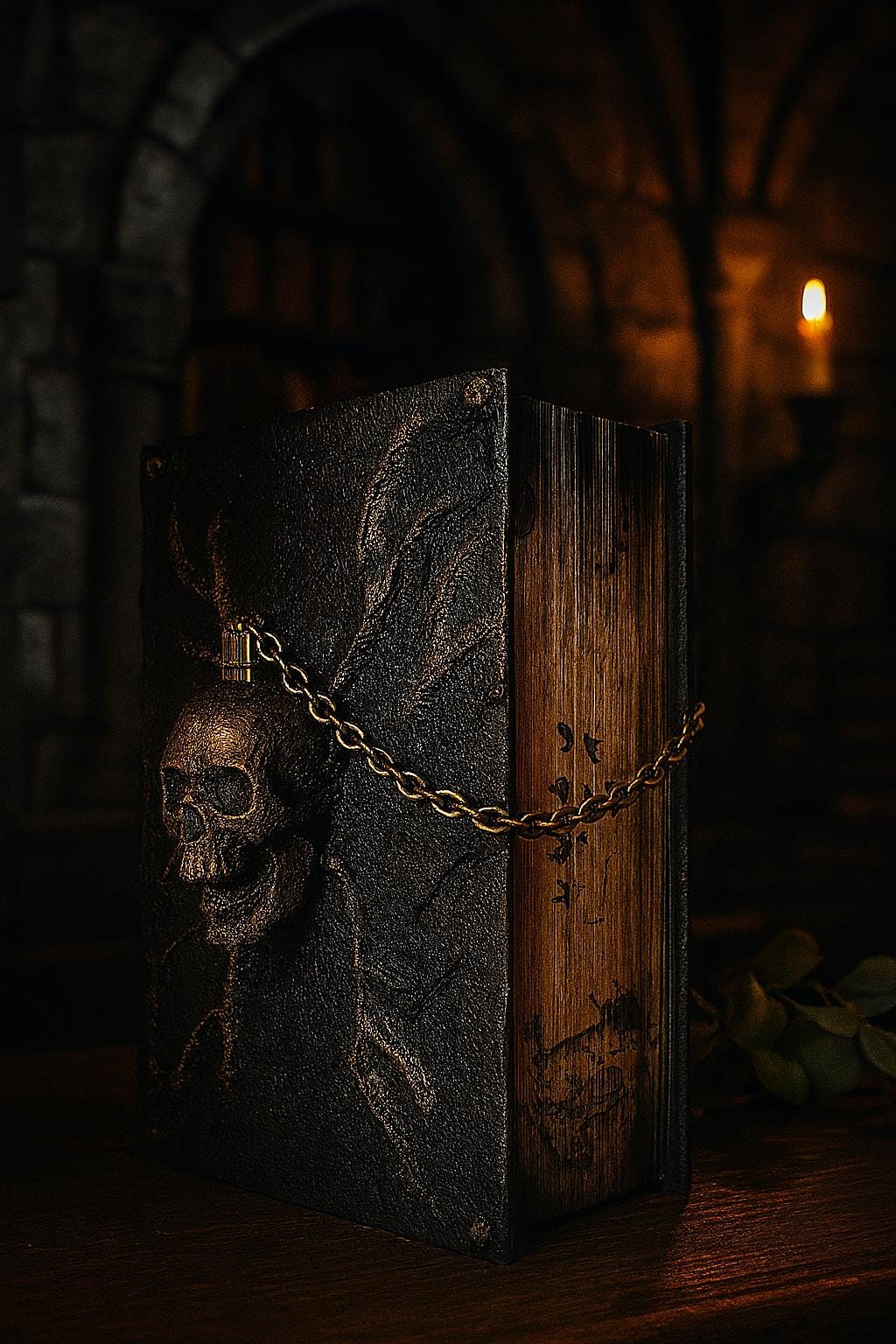 Necronomicon Book | Skull Cover, Gold Detailing, Handmade Horror Prop