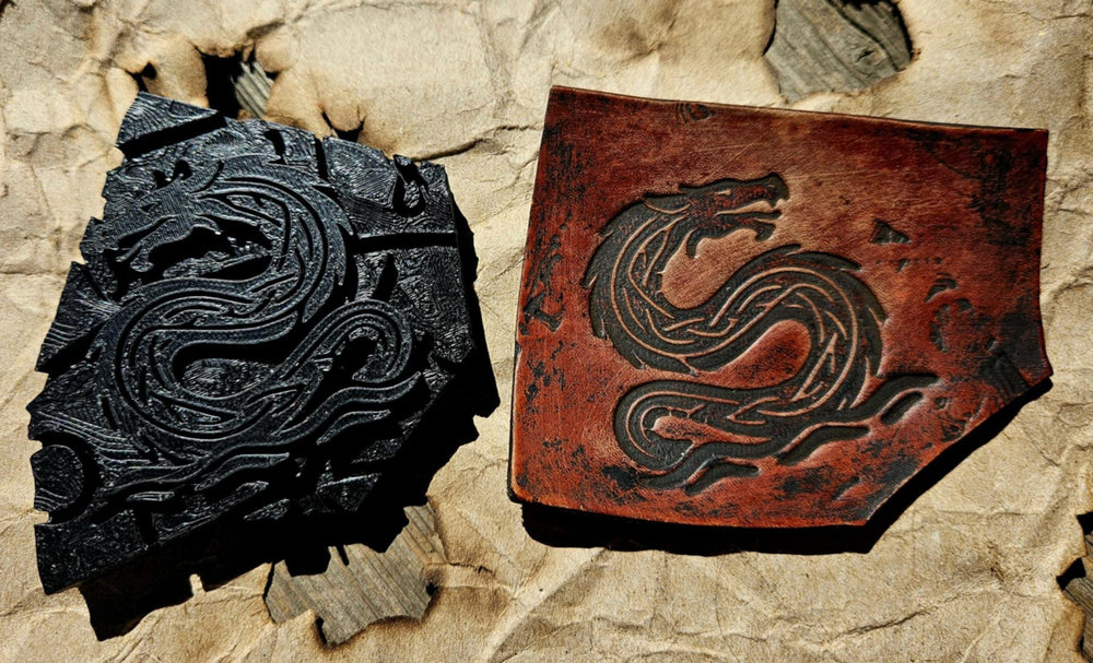Celtic Basilisk Leather Stamp – Knotwork Serpent Beast, DnD Prop
