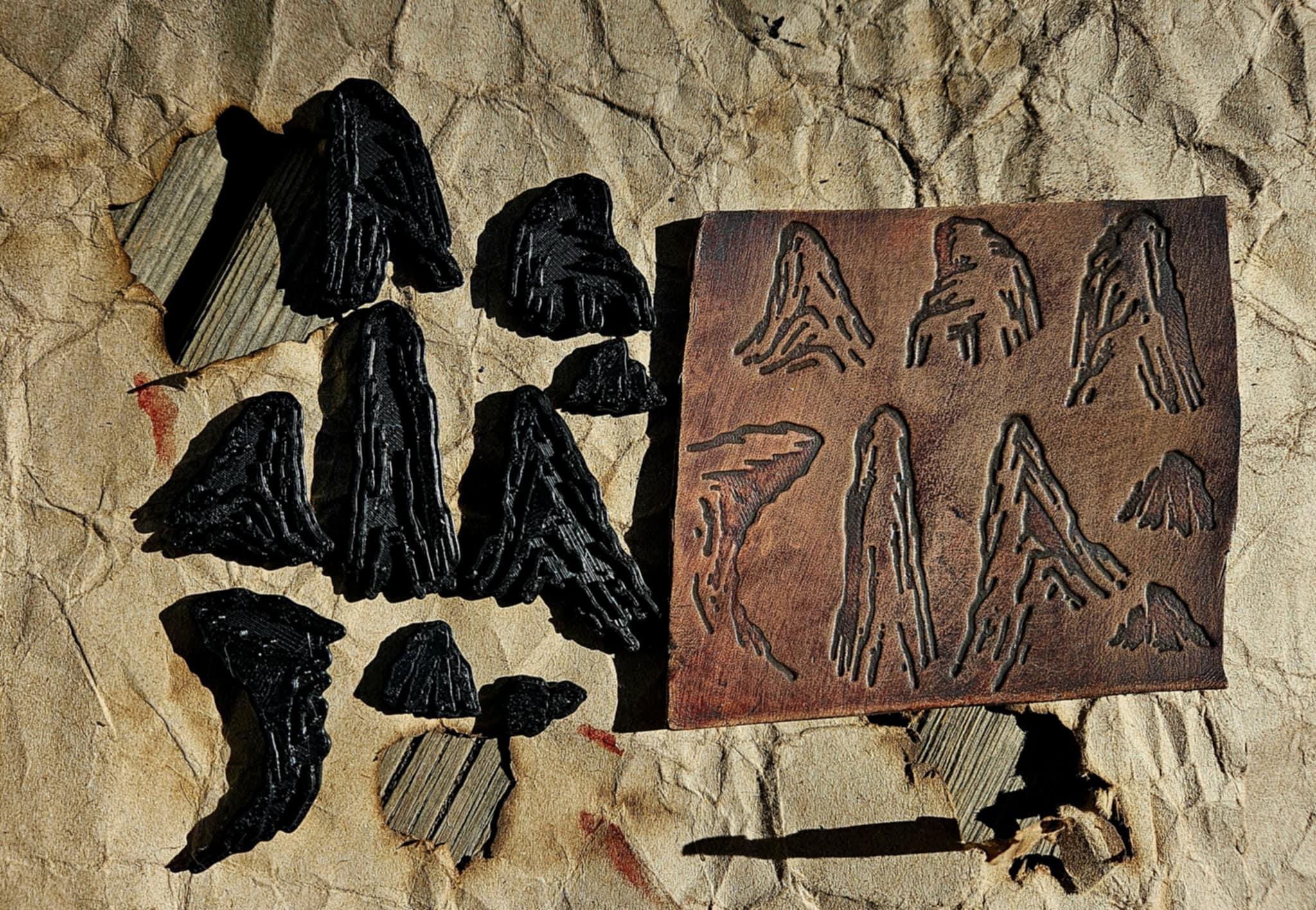 Japanese Mountain Stamp Set – 8 Modular Scenic Landscape Builder Stamps for Leather, Clay, and Crafting