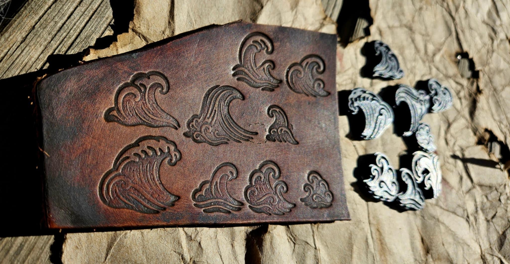 Japanese Wave Stamp Set – 8 Modular Debossing Stamps for Leather, Clay, and Crafting