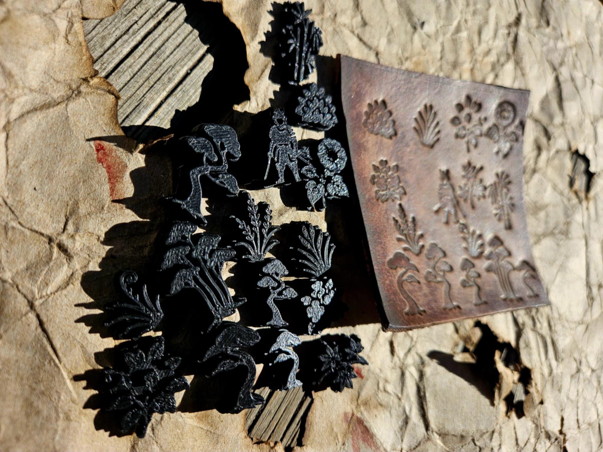 Plant & Samurai Stamp Set – Leather and Clay Debossing Tools (Echo of the East)