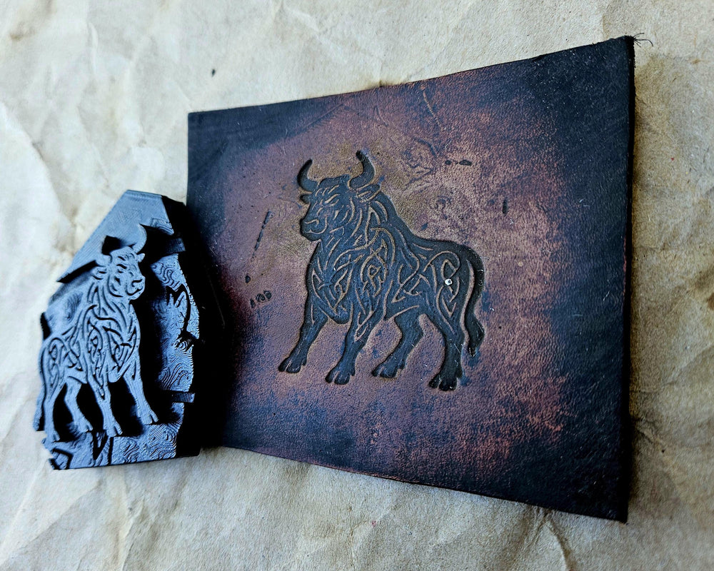 Celtic Bull Stamp | Mythic Knotwork Relic Tool for Leather, Clay, Wax