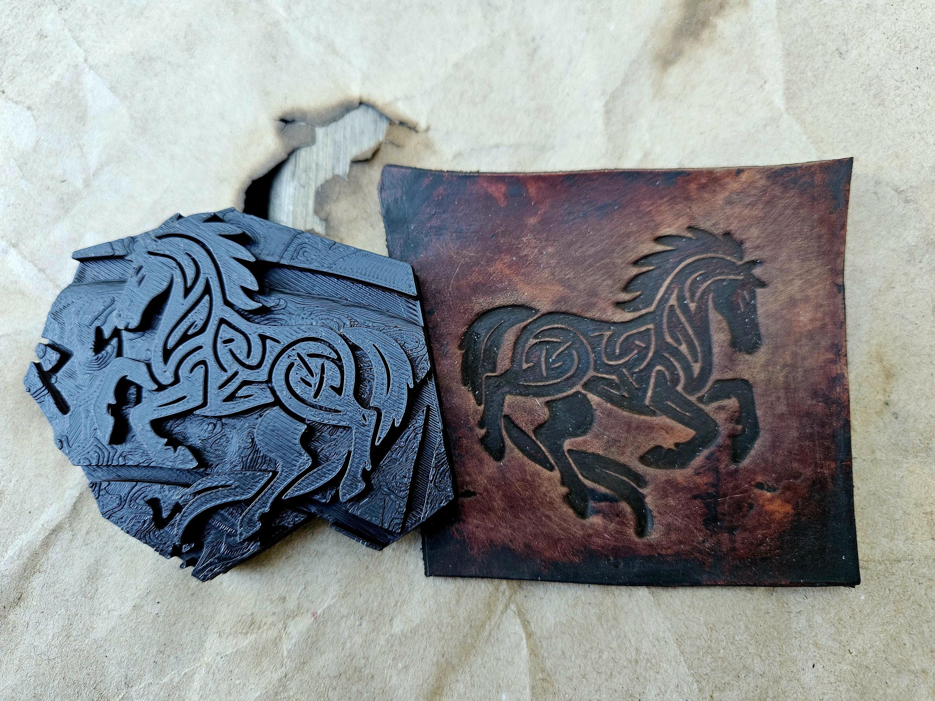 Celtic Horse Stamp | Knotwork Relic Tooling Plate for Leather, Clay, Wax