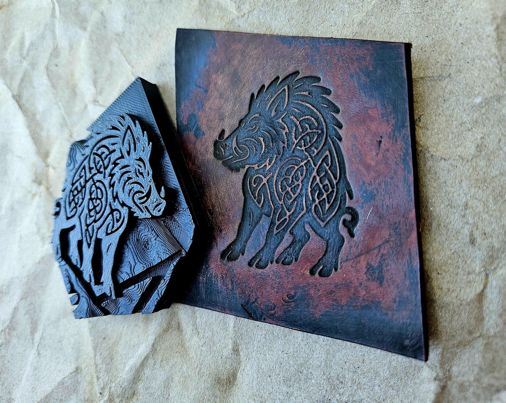 Celtic Boar Leather Stamp | Knotwork Tooling Plate, Clay & Wax