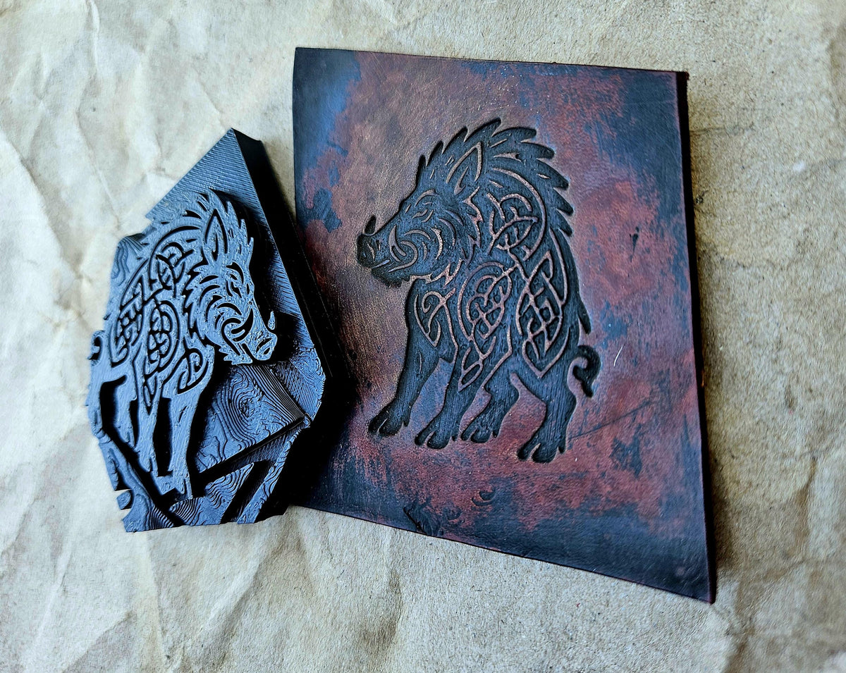 Celtic Boar Leather Stamp | Knotwork Tooling Plate, Clay & Wax