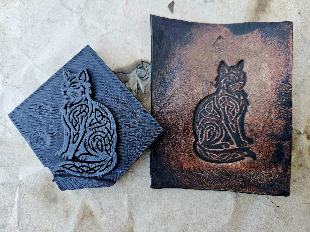 Celtic Cat Leather Stamp | Knotwork Artifact Tool