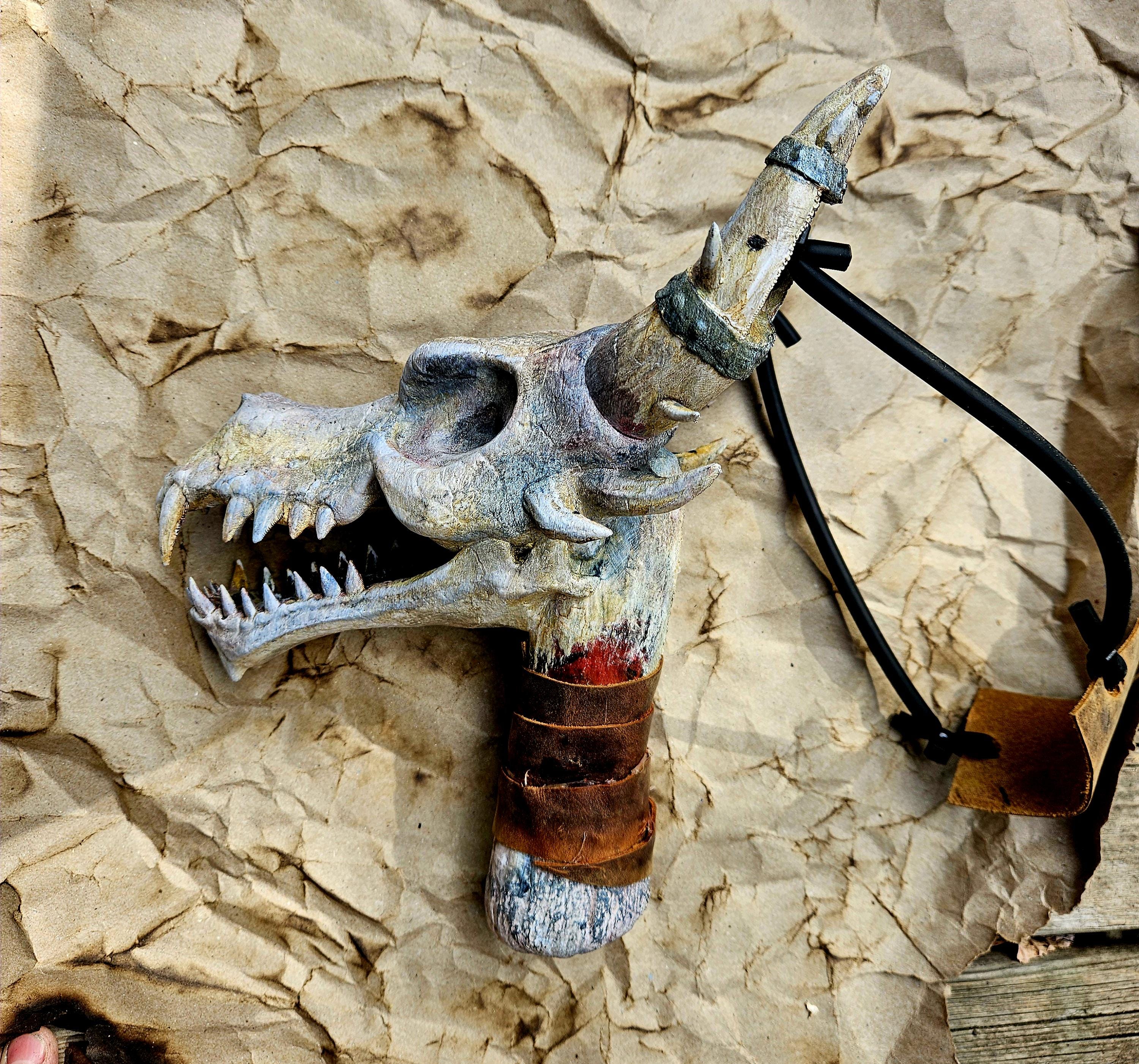 Dragon Skull Slingshot: Bone Howler - Functional Fantasy Relic