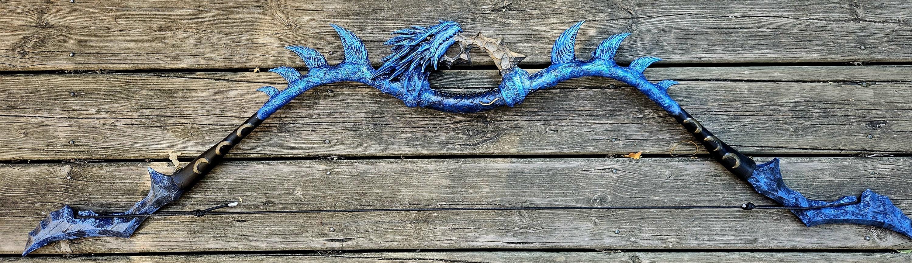 Leviathan’s Breath Recurve Bow – Handcrafted Fantasy Dragon Spine Bow | Mythic Blue Dragon Archery Relic | Functional Collectible Longbow