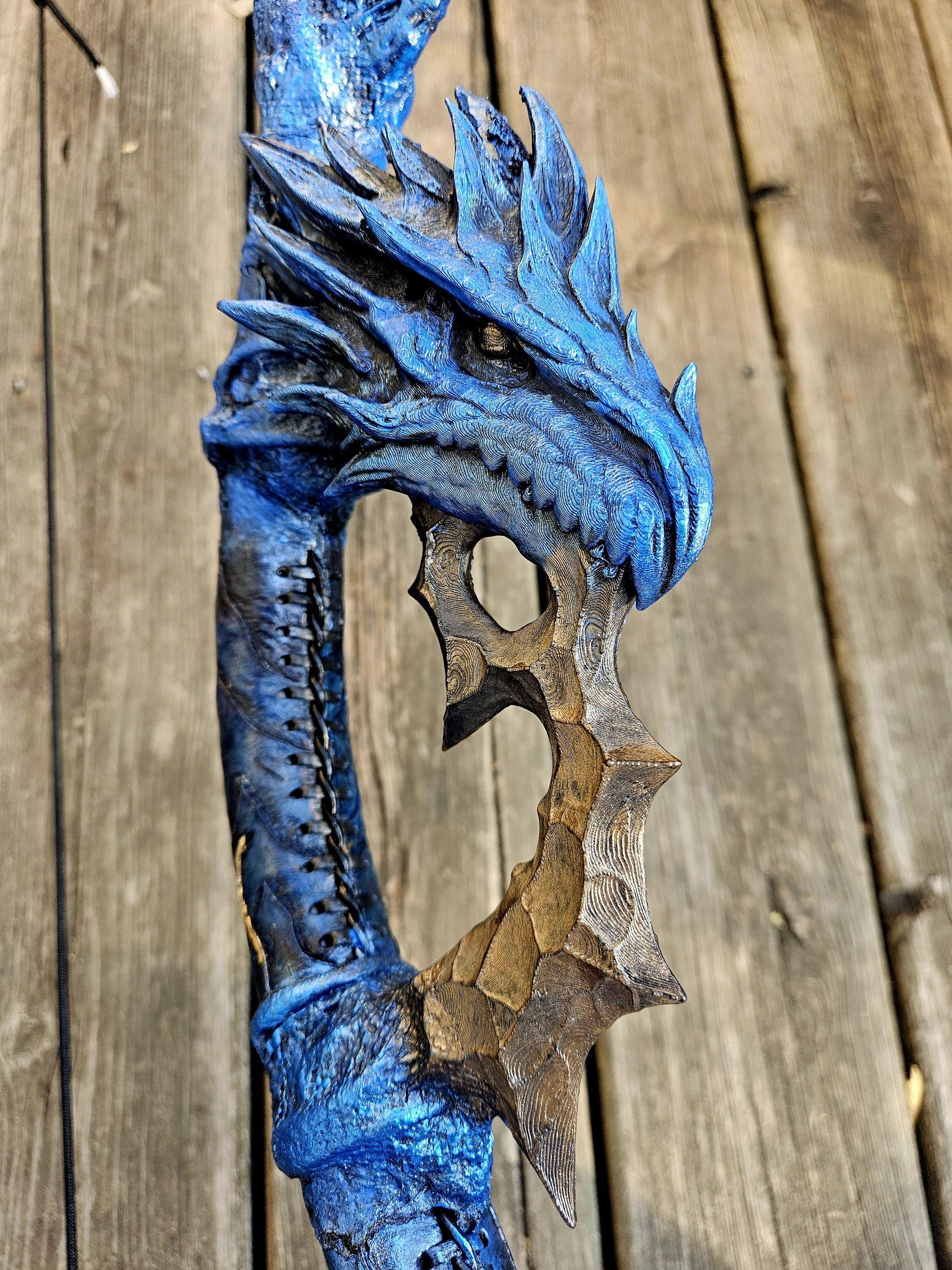 Leviathan’s Breath Recurve Bow – Handcrafted Fantasy Dragon Spine Bow | Mythic Blue Dragon Archery Relic | Functional Collectible Longbow