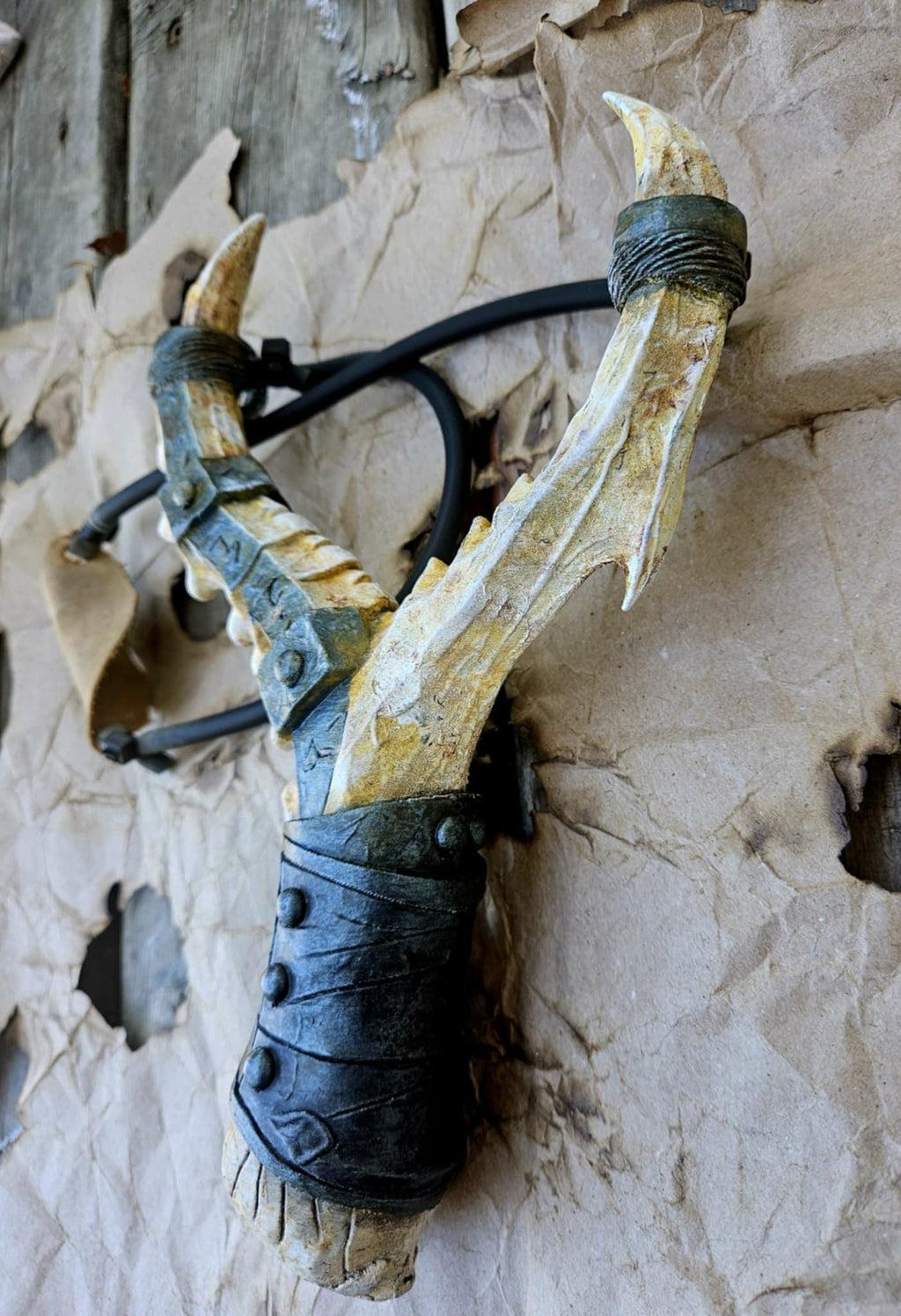 Orc Bone Slingshot | Fantasy Medieval Sling Shot | Hand Painted Collectible Prop | Orc Weapon Replica | LARP, Cosplay, Display