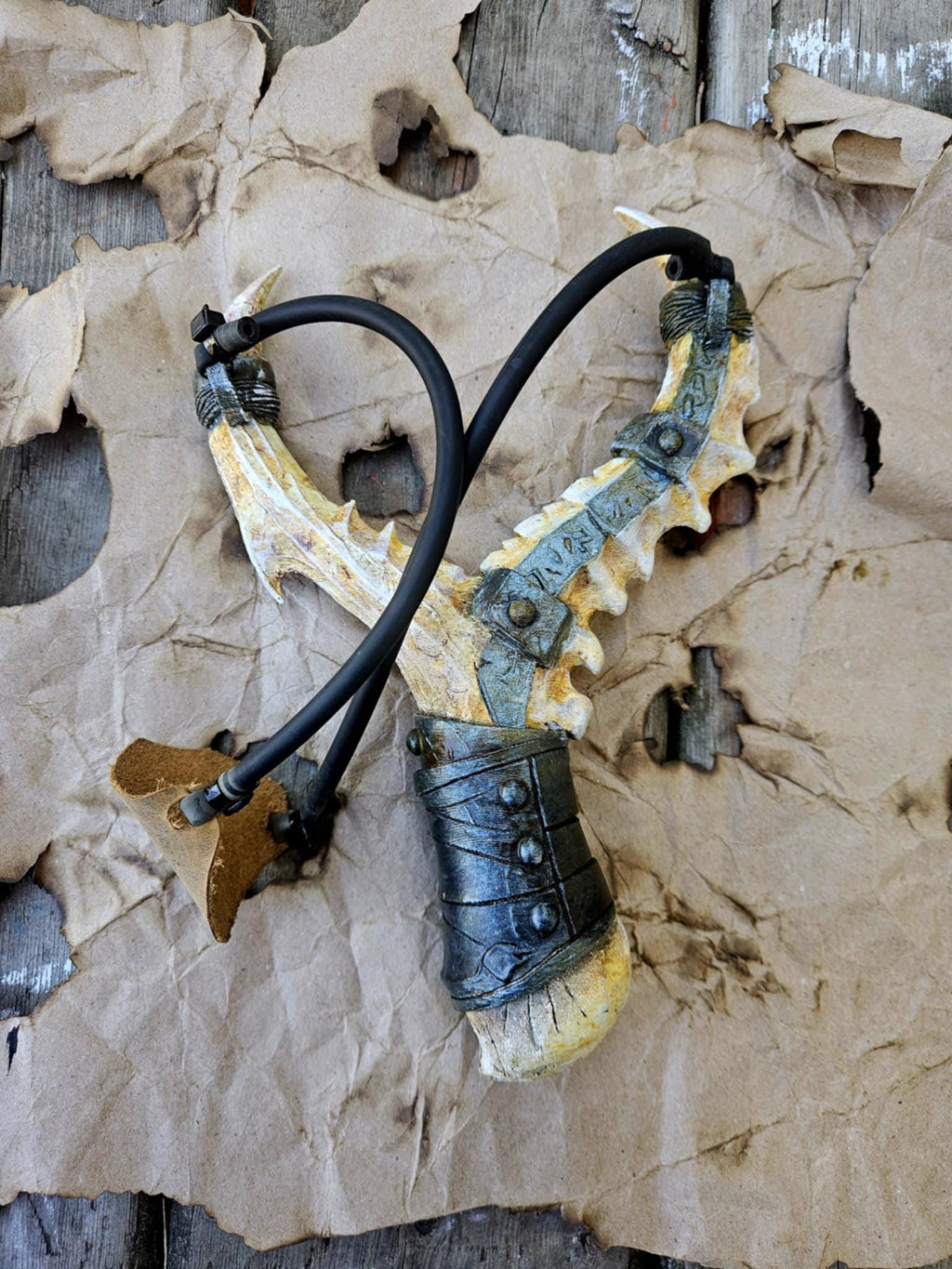 Orc Bone Slingshot | Fantasy Medieval Sling Shot | Hand Painted Collectible Prop | Orc Weapon Replica | LARP, Cosplay, Display