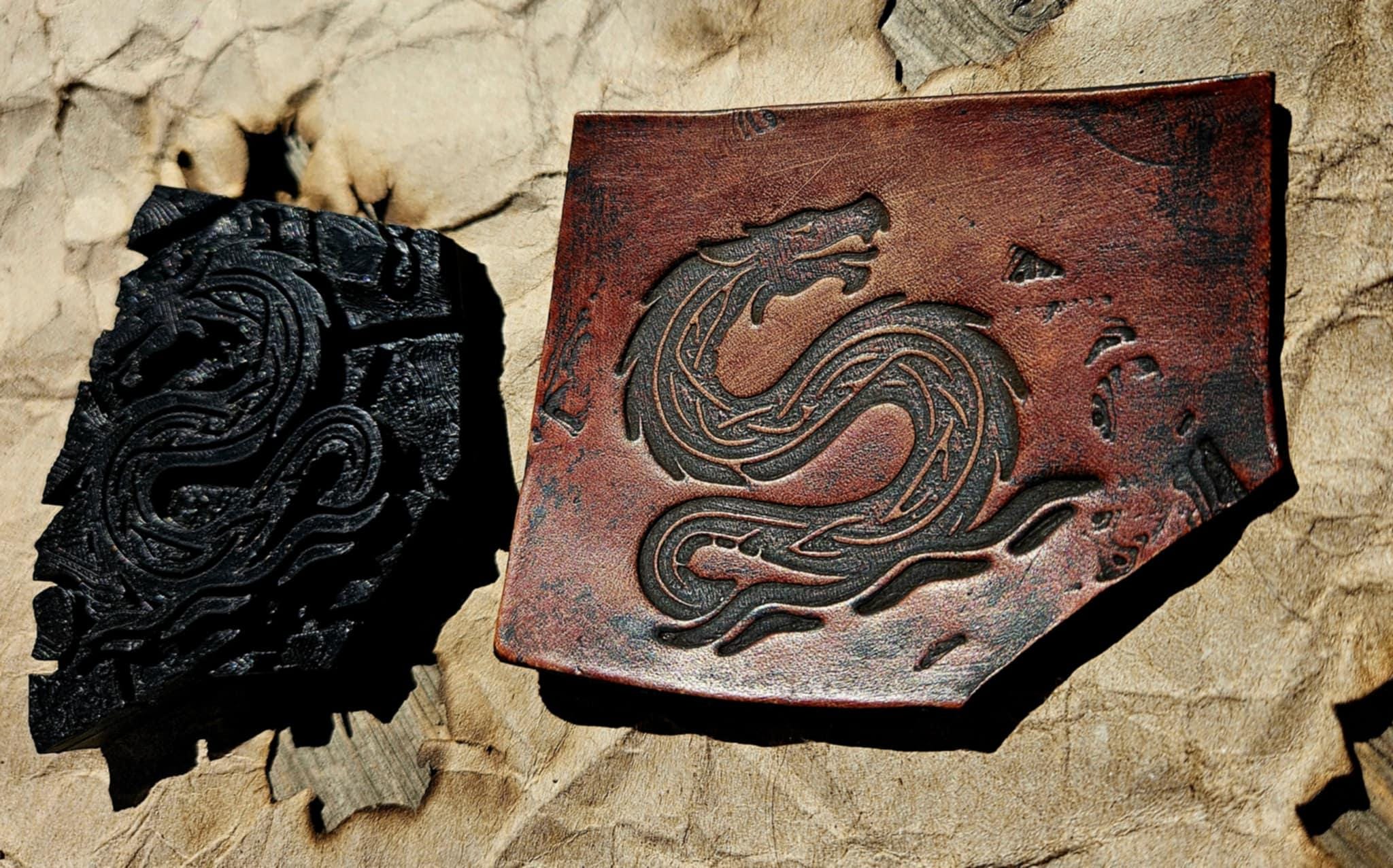 Celtic Basilisk Leather Stamp – Knotwork Serpent Beast, DnD Prop