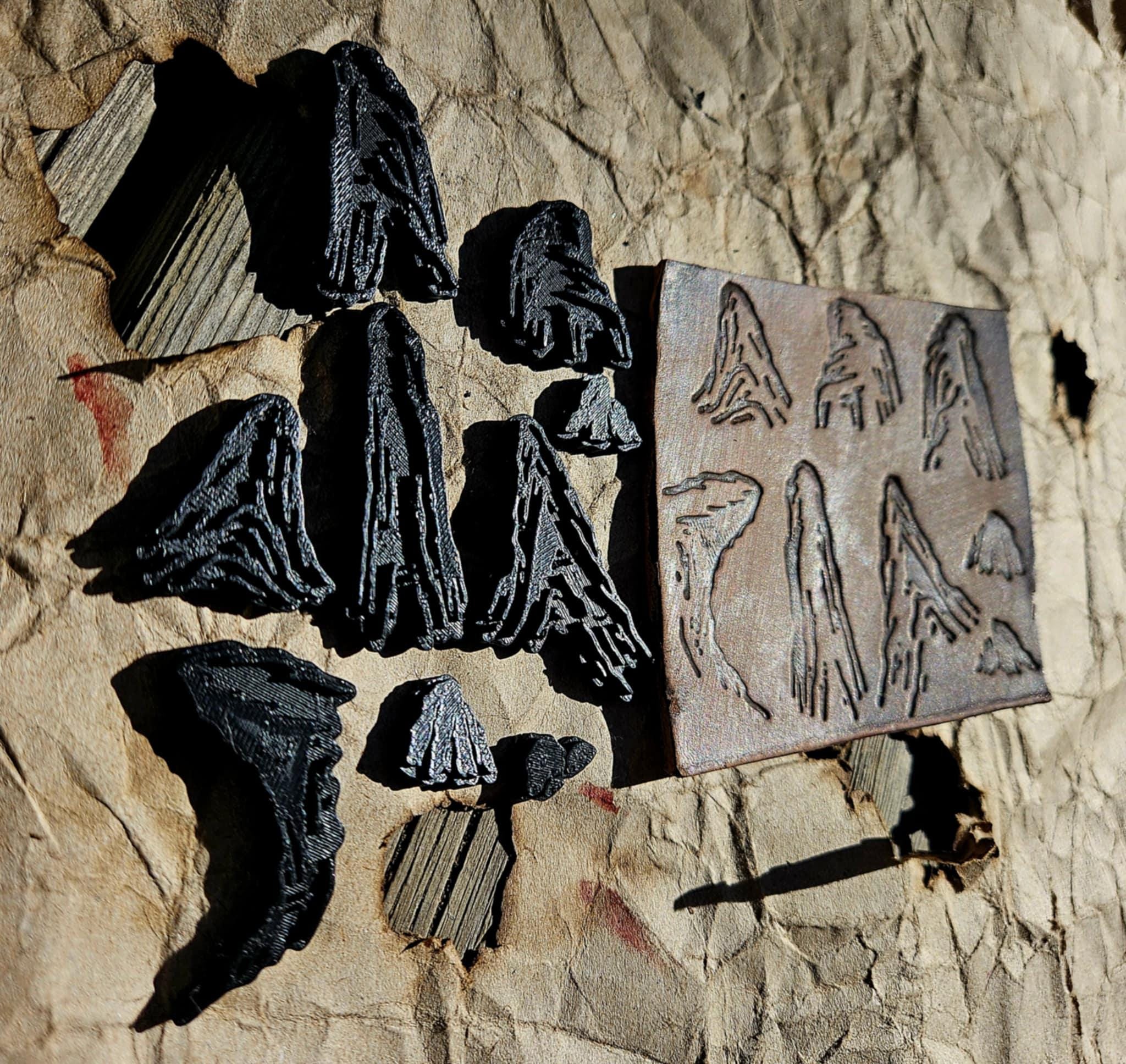 Japanese Mountain Stamp Set – 8 Modular Scenic Landscape Builder Stamps for Leather, Clay, and Crafting