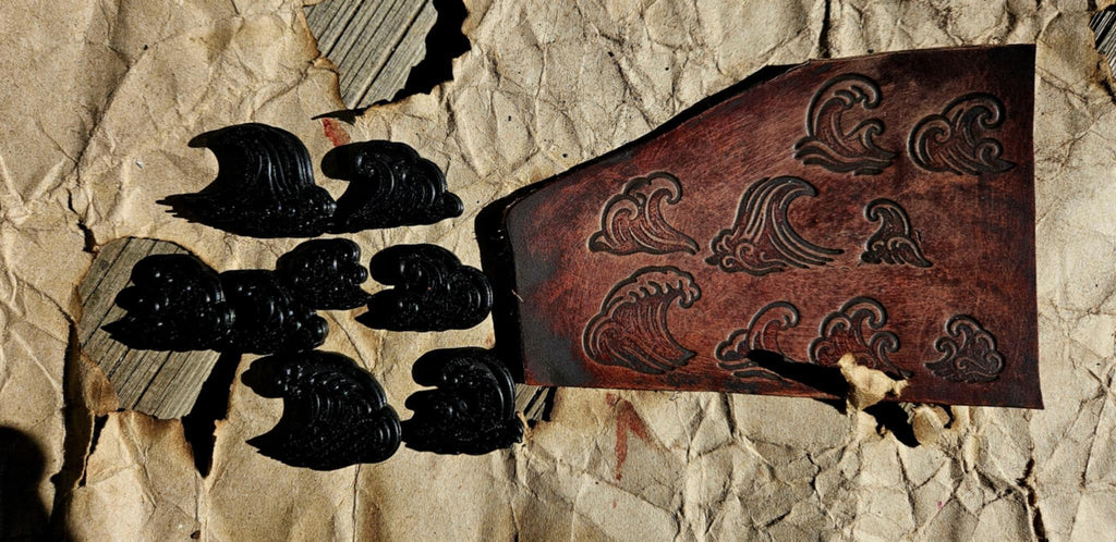 Japanese Wave Stamp Set – 8 Modular Debossing Stamps for Leather, Clay, and Crafting