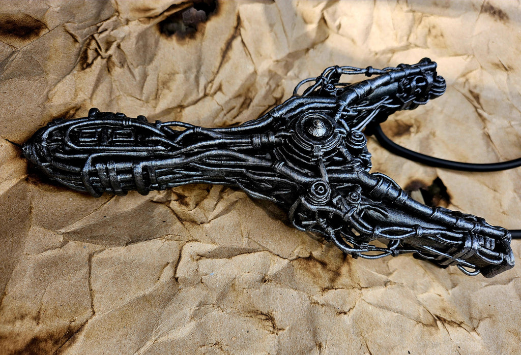 Mech Fang Slingshot – Fully Functional Biomechanical Sling | Cyberpunk Survival Slingshot | Gothic Tech Relic Catapult