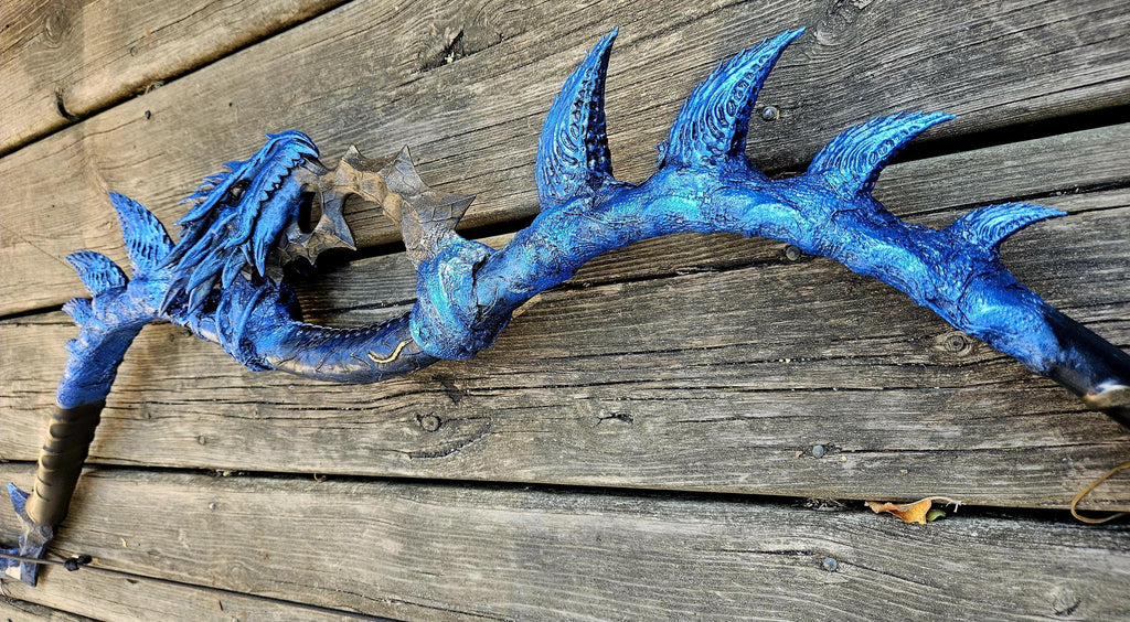 Leviathan’s Breath Recurve Bow – Handcrafted Fantasy Dragon Spine Bow | Mythic Blue Dragon Archery Relic | Functional Collectible Longbow
